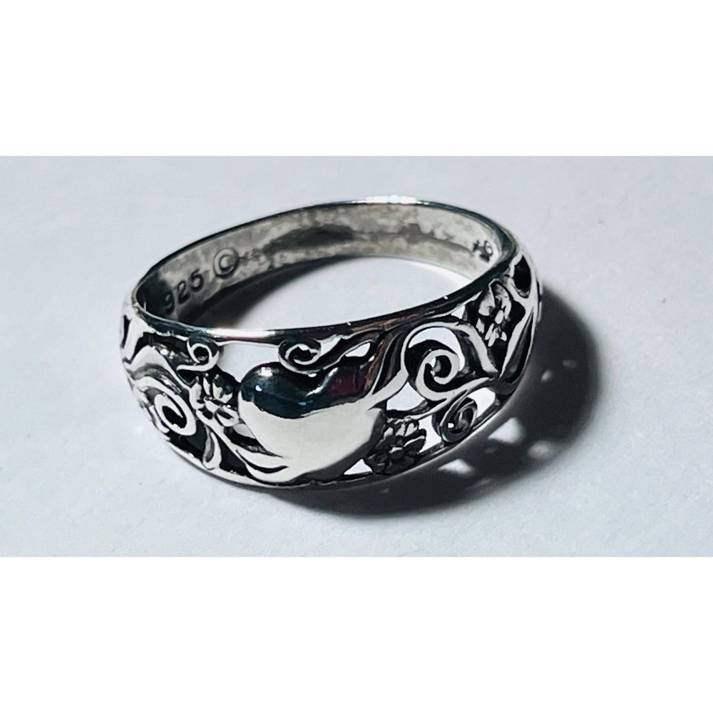 Vintage Jezlaine 925 Sterling Silver Ring Size 9 Art Nouveau Modernist Wide Band